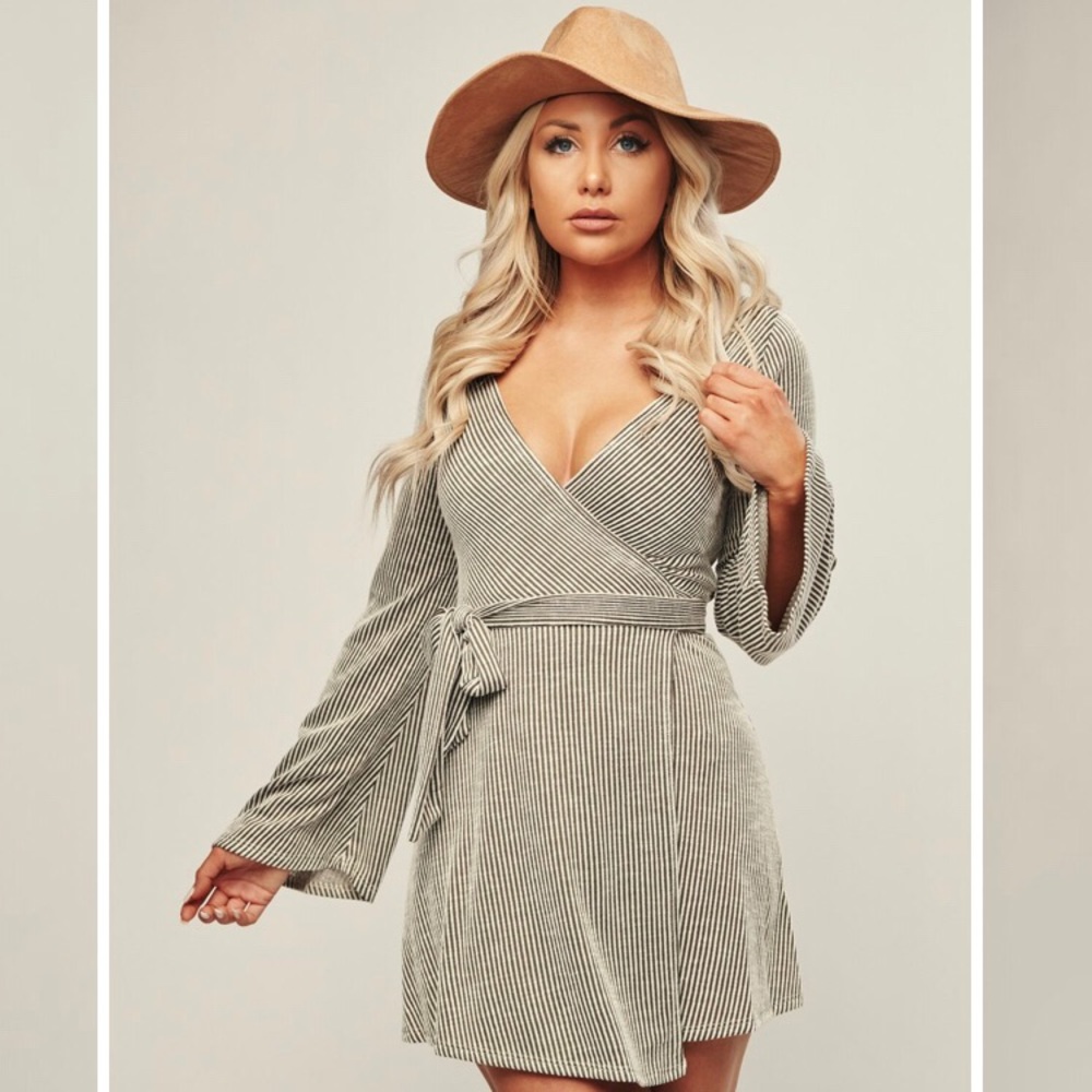 NANAMACS STRIPED WRAP DRESS (OLIVE) medium
